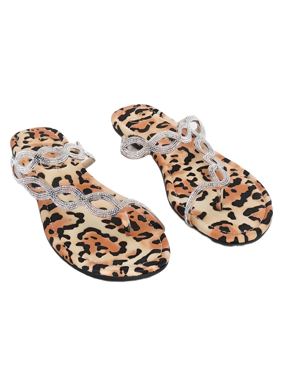 Jessica Simpson Aloni Rhinestone Toe Ring Flat Sandals Natural Leopard Size 6.5M